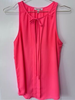Monteau| Vibrant Hot Pink Lightweight Sleeveless Tie-Neck Camisole Blouse Sz S